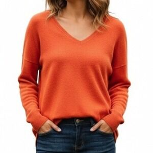 Dunnes Red Orange V-Neck Pullover Sweater‎ Size (US 18) EU46 Lightweight Office